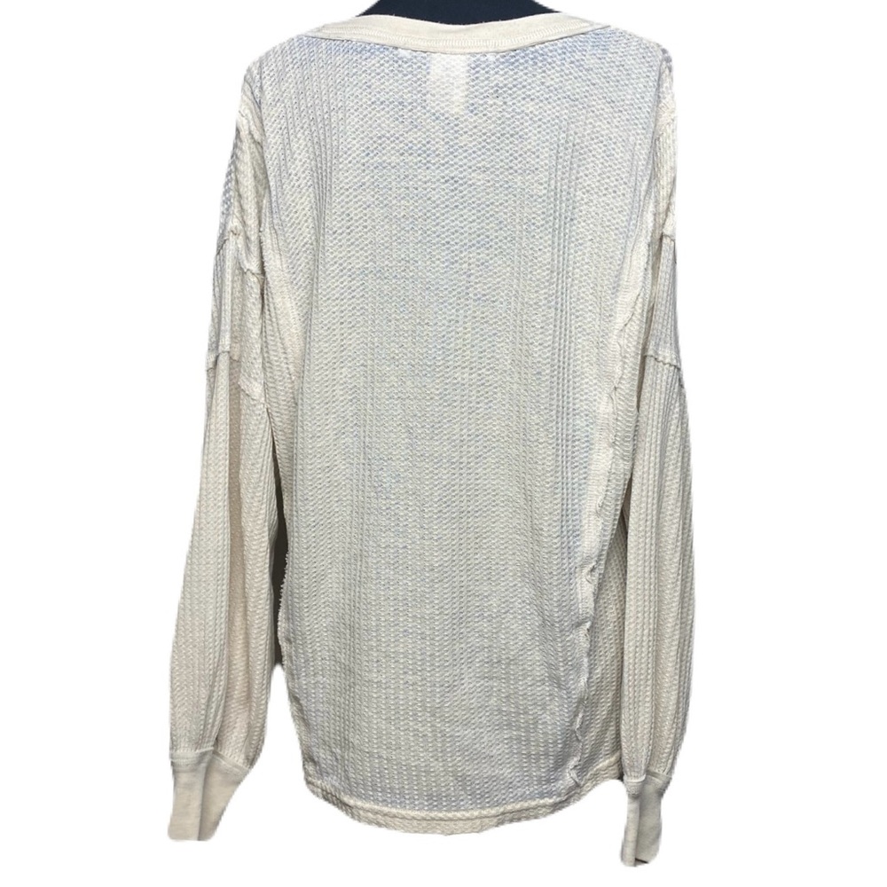 American Rag Cream V-Neck Waffle Knit Long Sleeve Shirt - Picture 3 of 5